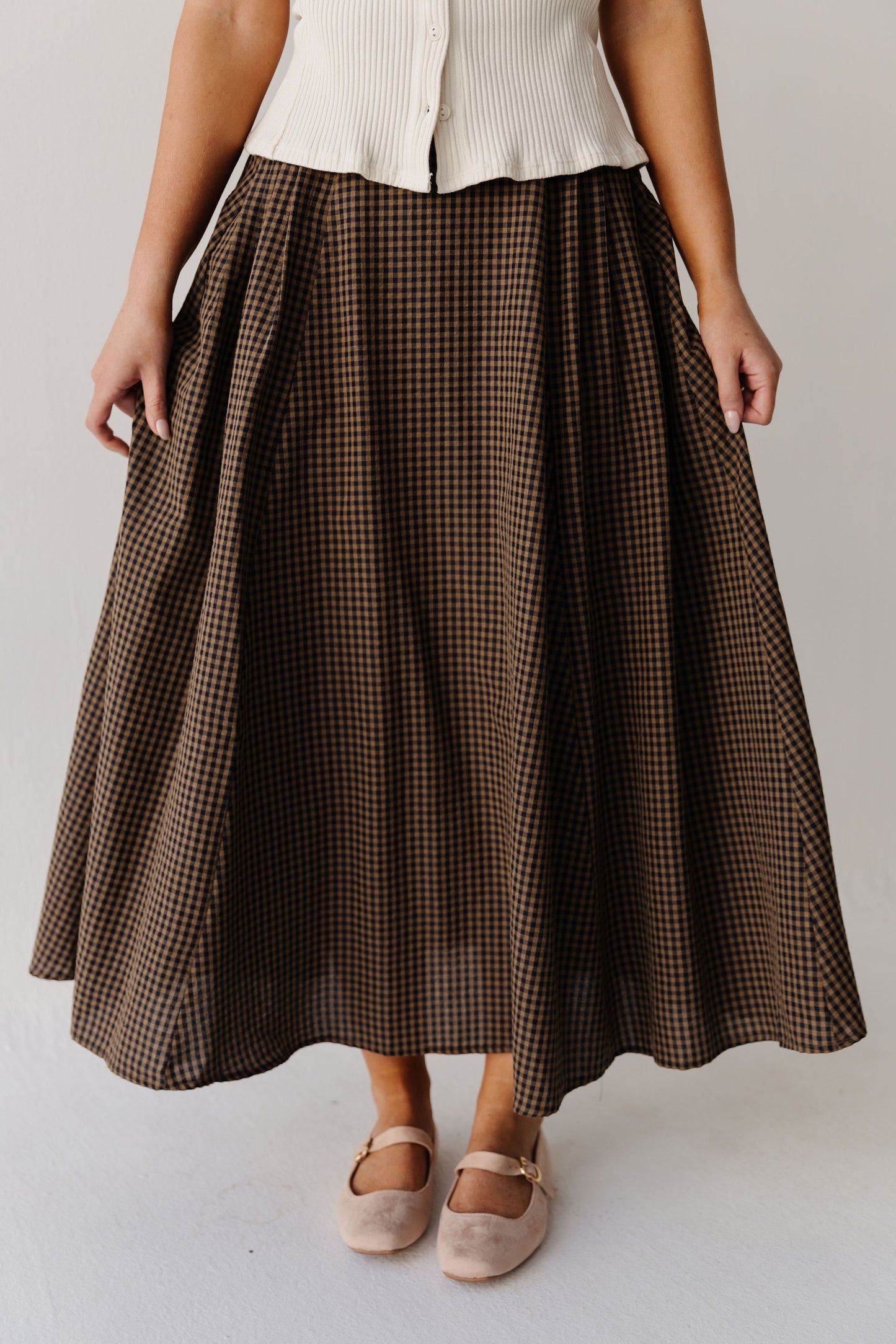 THE CHRISTINE GINGHAM MAXI SKIRT IN NAVY