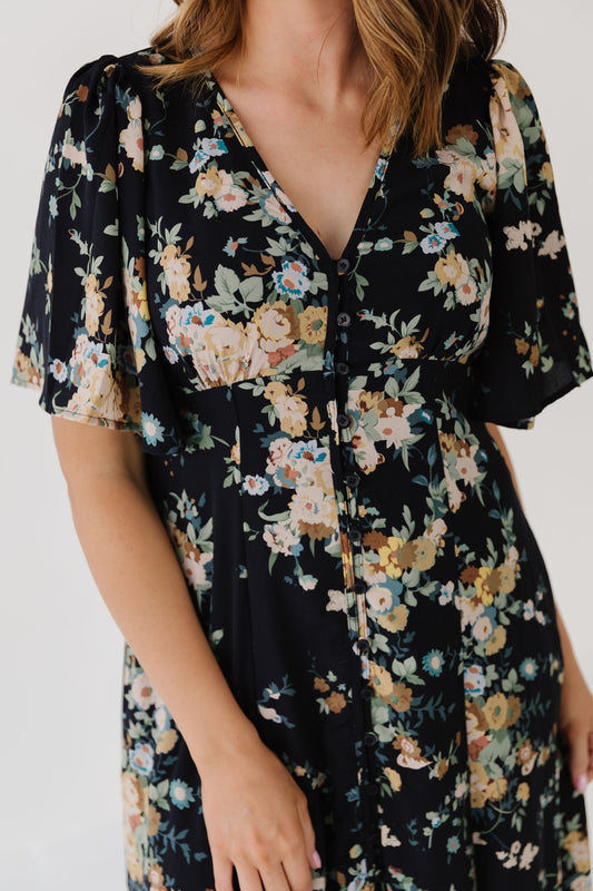 THE CAMBRI FLORAL BUTTON DOWN IN BLACK