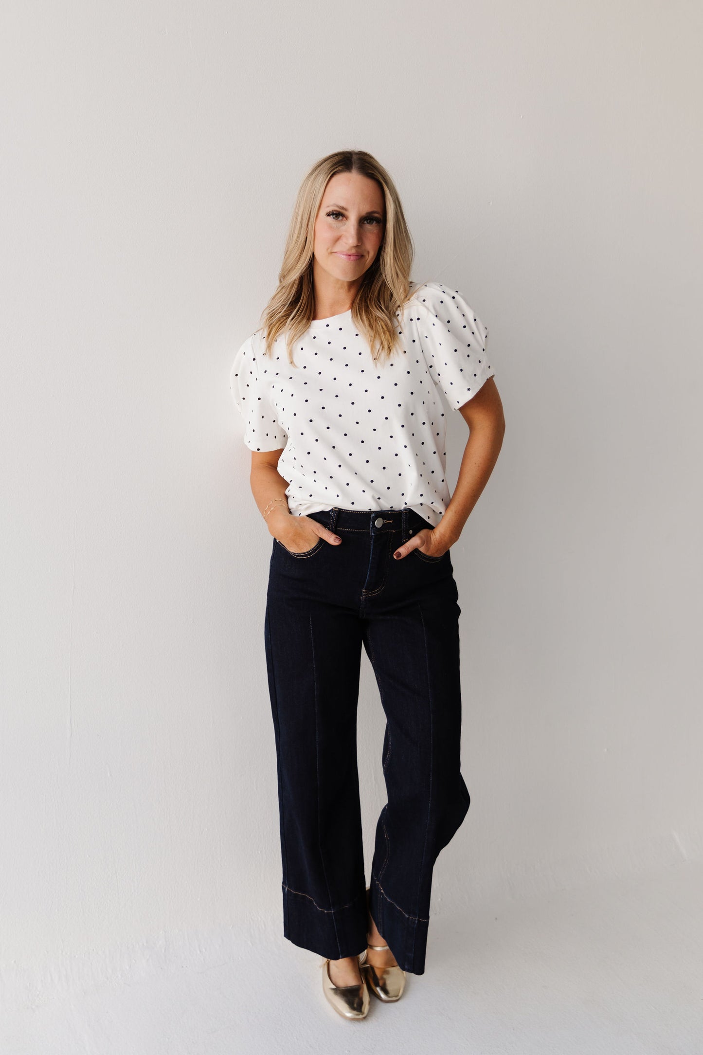THE MARCI POLKA DOT PUFF SLEEVE IN WHITE