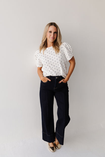 THE MARCI POLKA DOT PUFF SLEEVE IN WHITE