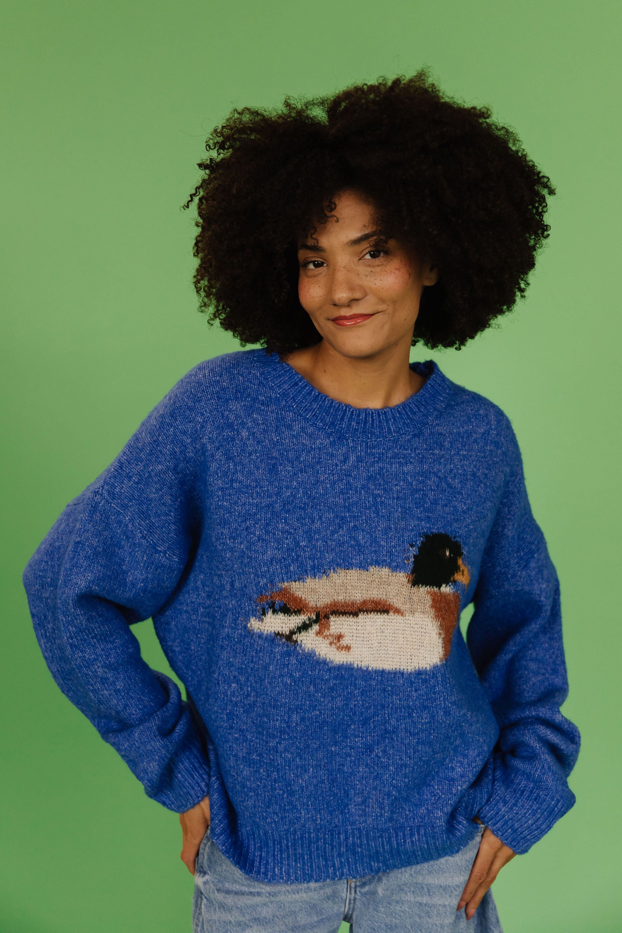 time is on 【COTTON DUCK JUMPER】 THE LOUIE DUCK SWEATER IN ROYAL BLUE – Pink Desert