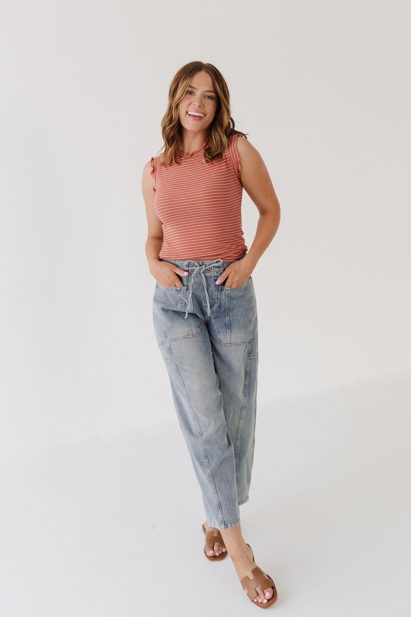 THE ALEXIS FRILL TANK IN TERRACOTTA