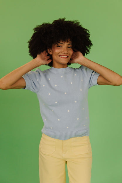 THE PEYTON POLKA DOT SWEATER IN LIGHT BLUE