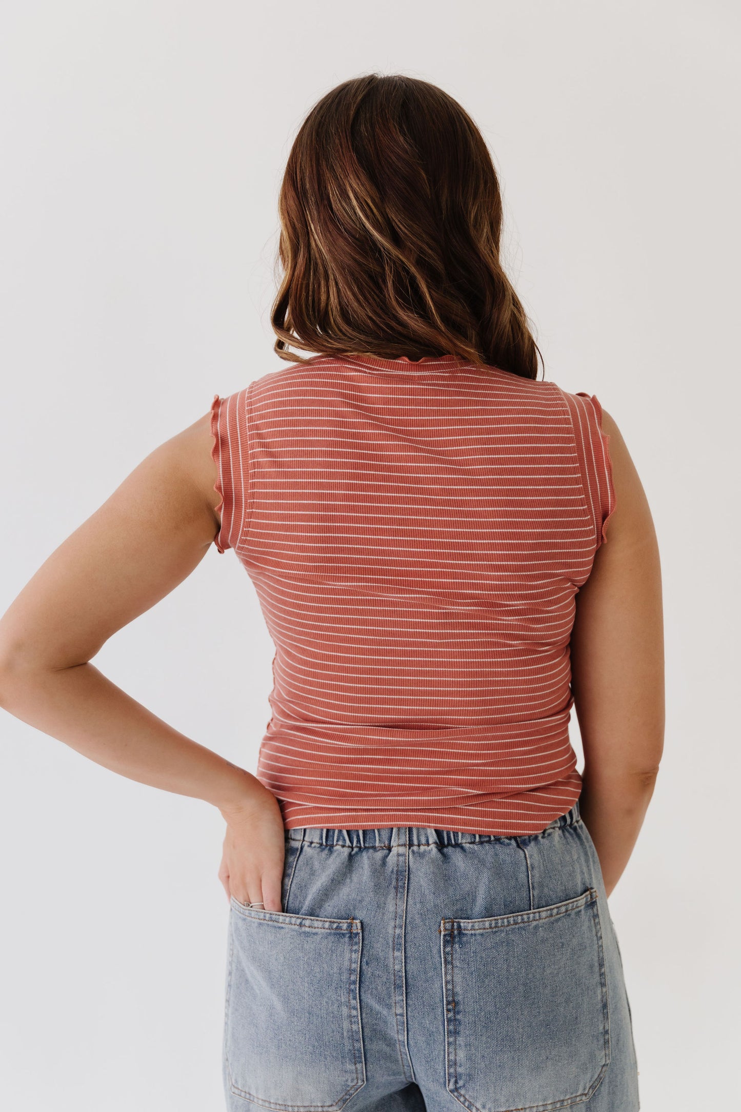 THE ALEXIS FRILL TANK IN TERRACOTTA