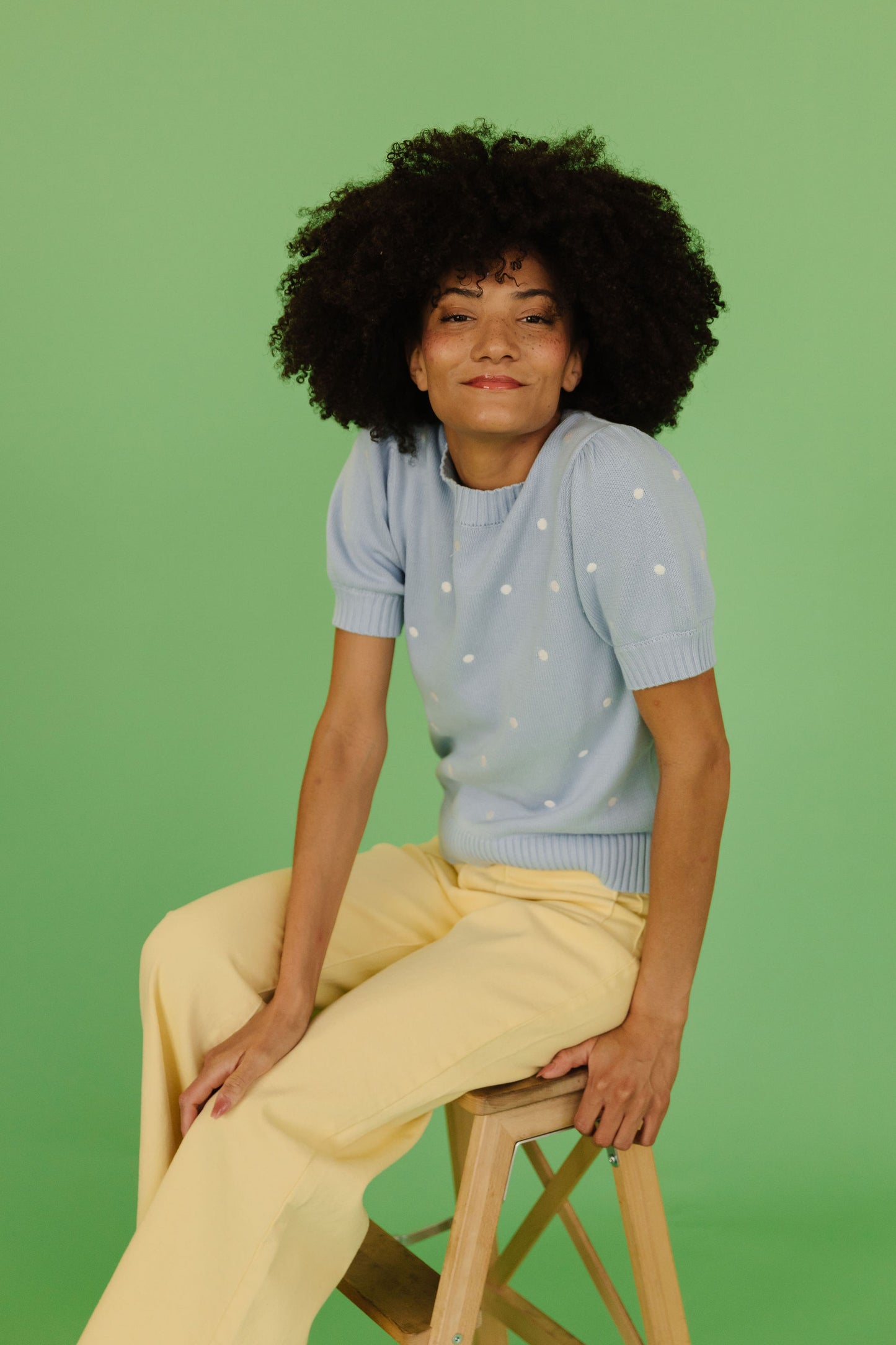 THE PEYTON POLKA DOT SWEATER IN LIGHT BLUE