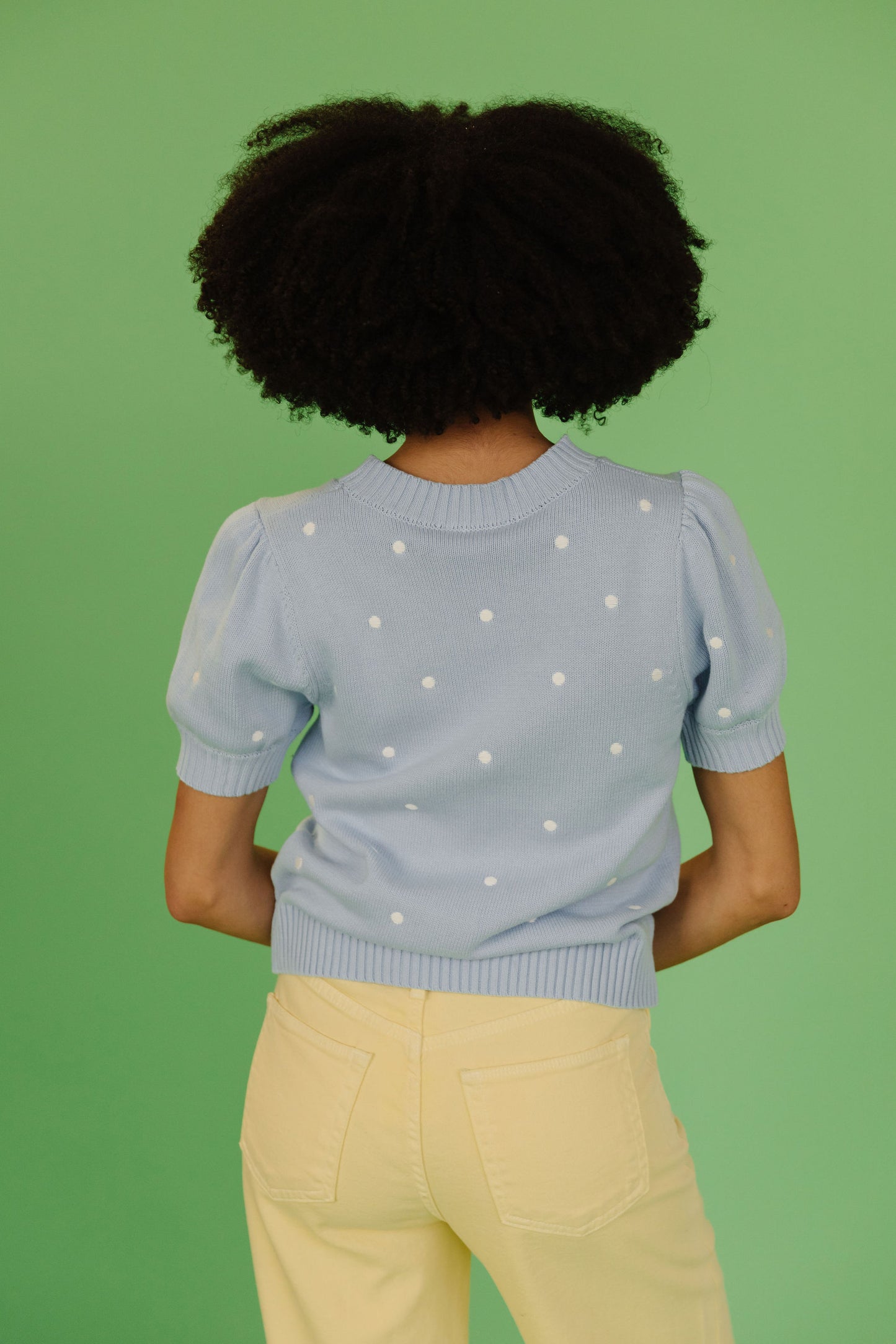 THE PEYTON POLKA DOT SWEATER IN LIGHT BLUE