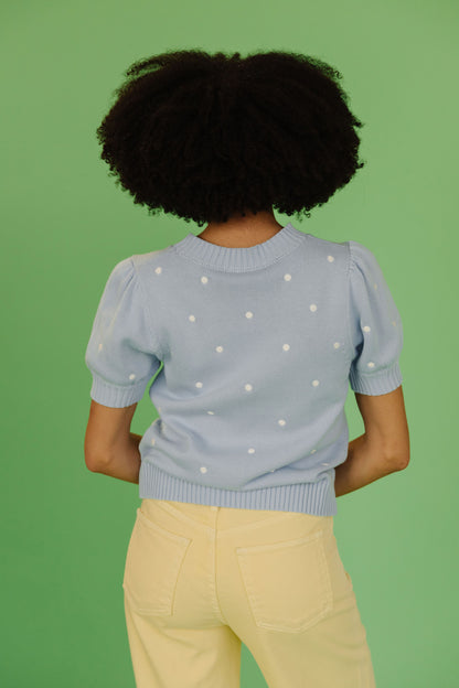 THE PEYTON POLKA DOT SWEATER IN LIGHT BLUE