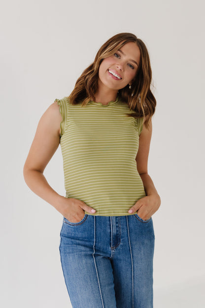 THE ALEXIS FRILL TANK IN GREEN