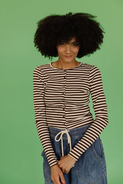 THE KELLY STRIPED TOP IN BROWN