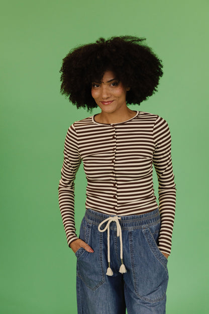 THE KELLY STRIPED TOP IN BROWN