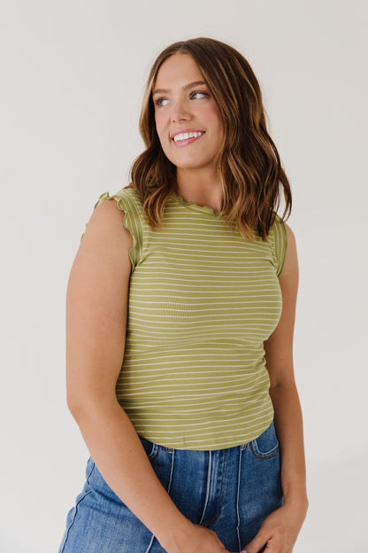 THE ALEXIS FRILL TANK IN GREEN