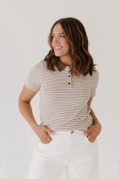 THE TABITHA STRIPED POLO IN BEIGE