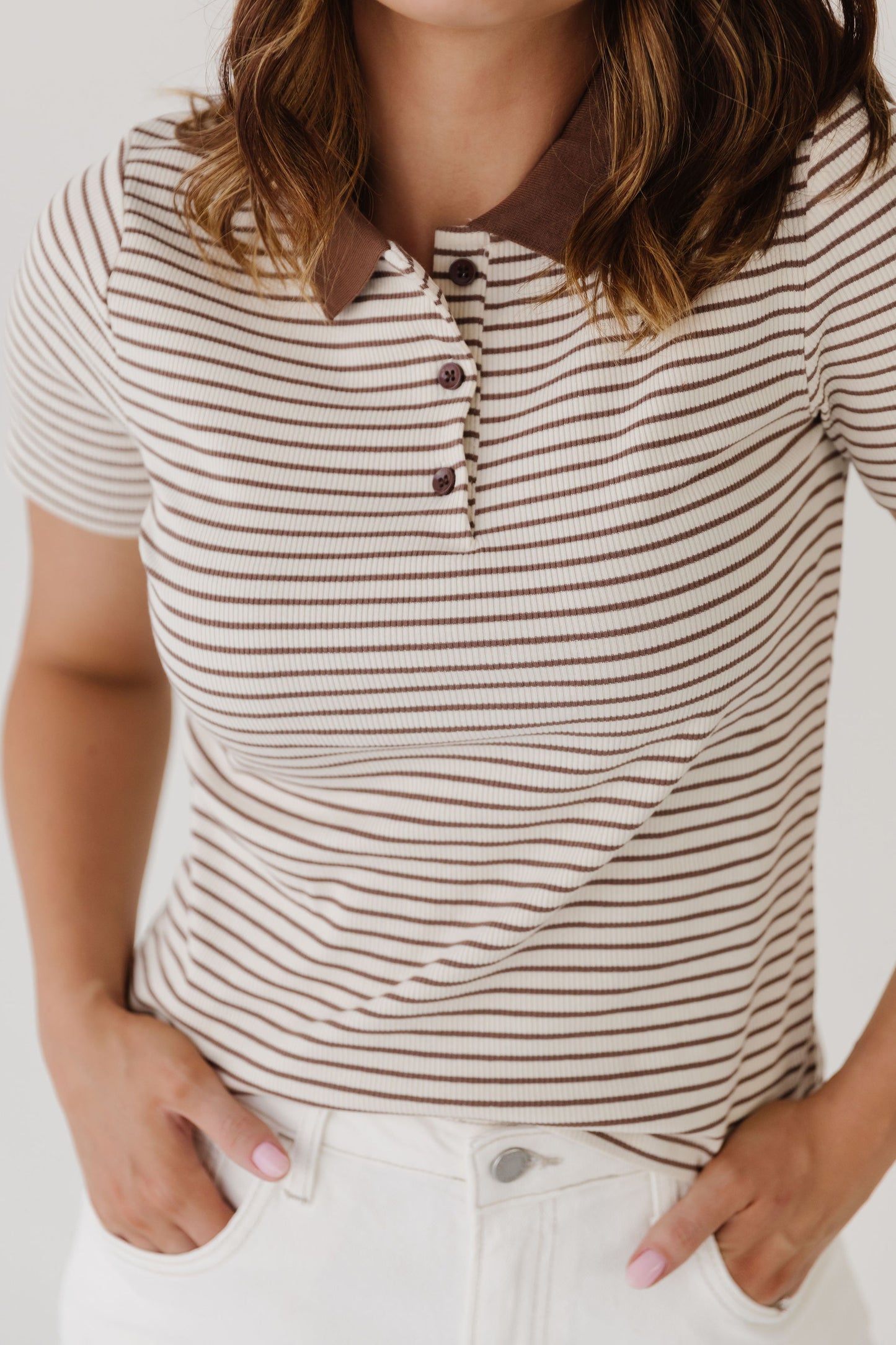 THE TABITHA STRIPED POLO IN BEIGE