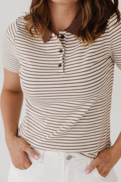 THE TABITHA STRIPED POLO IN BEIGE