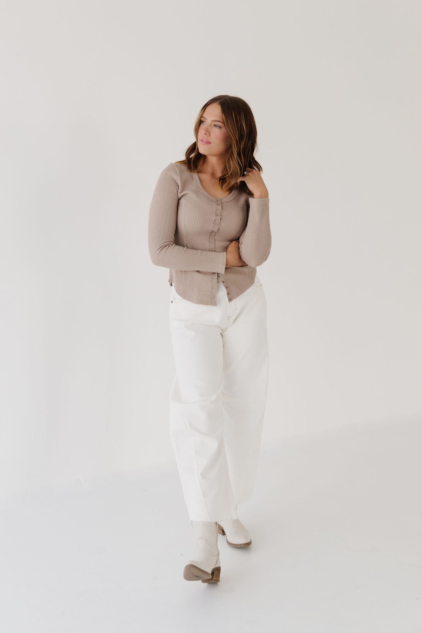 THE BIANCA BUTTON DOWN KNIT TOP IN MOCHA