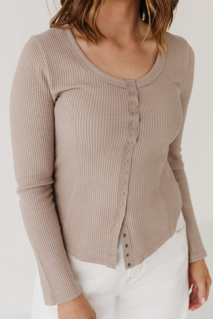 THE BIANCA BUTTON DOWN KNIT TOP IN MOCHA