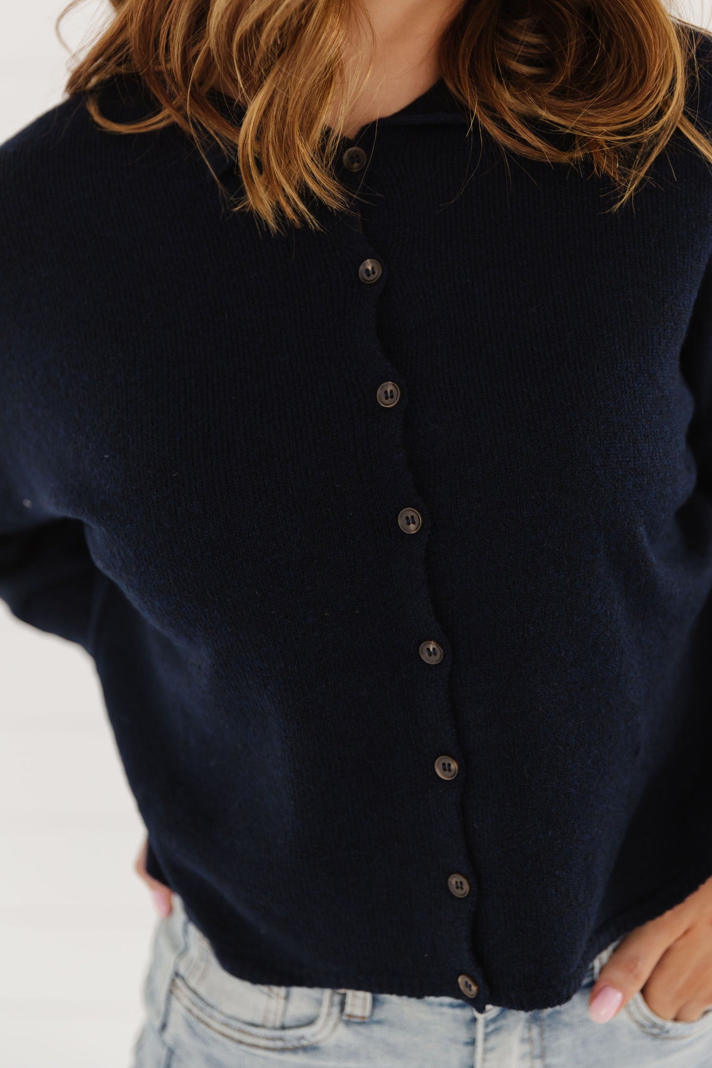 THE MATTI BUTTON DOWN CARDIGAN IN NAVY