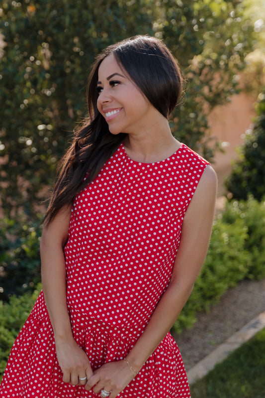 THE MAKAYLA POLKA DOT TANK IN RED