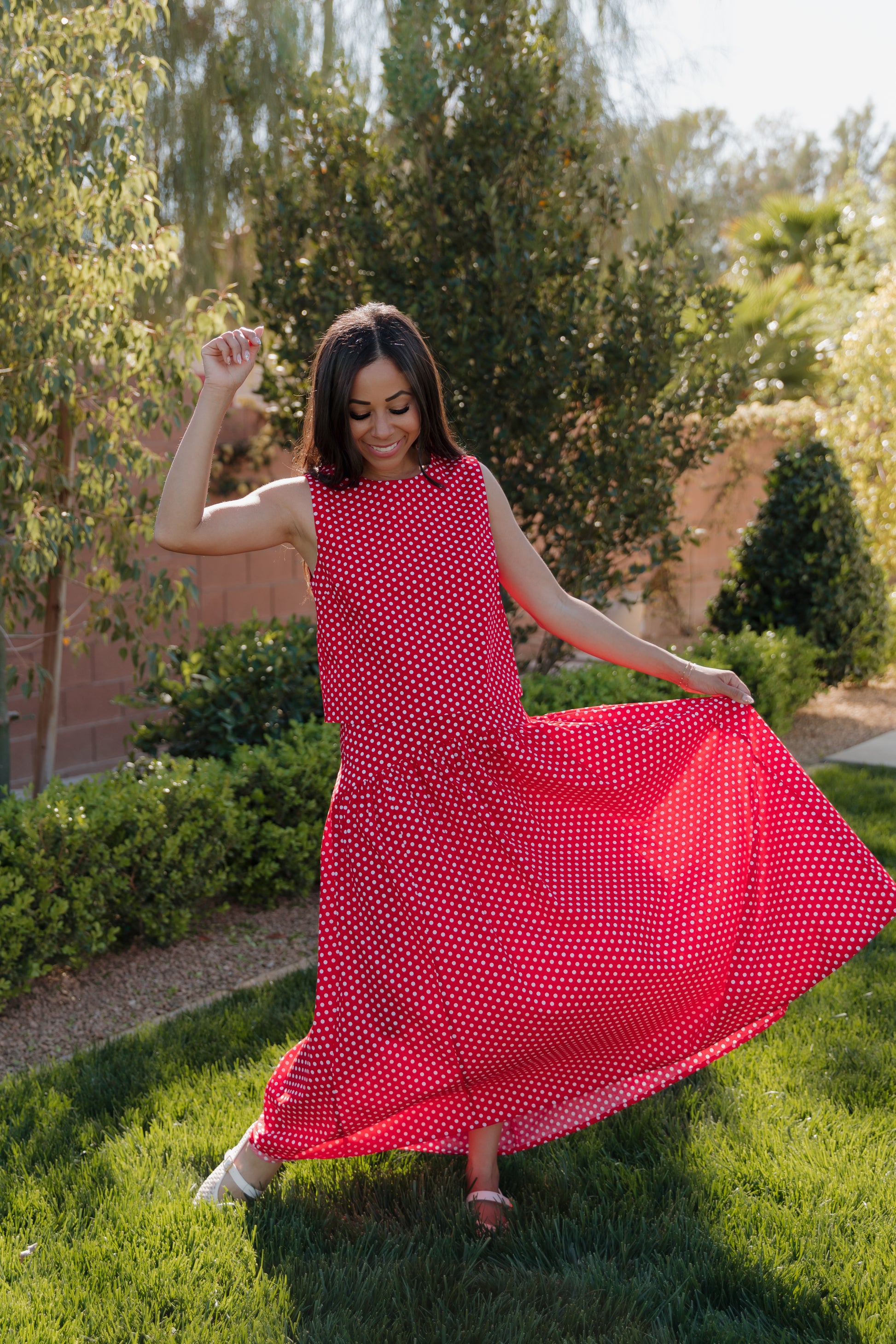 THE MAKAYLA POLKA DOT TANK IN RED Medium