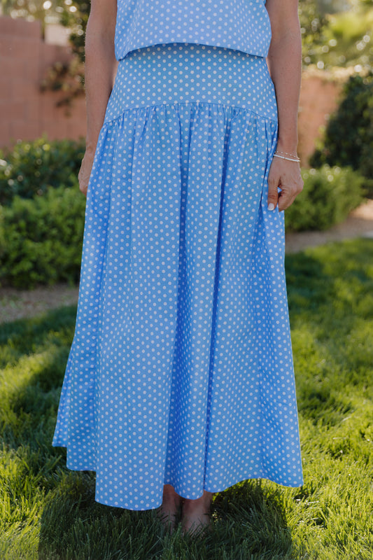 THE MAKAYLA POLKA DOT SKIRT IN BLUE
