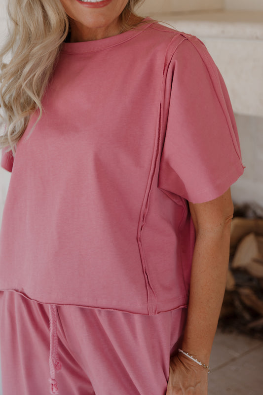 THE WILLOW ROUND NECK TEE IN ROSE PINK