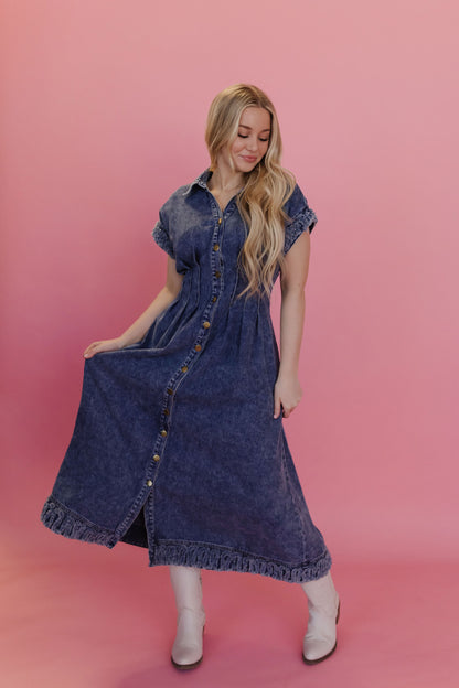 THE MICHELLE COLLARED DENIM DRESS IN DARK DENIM
