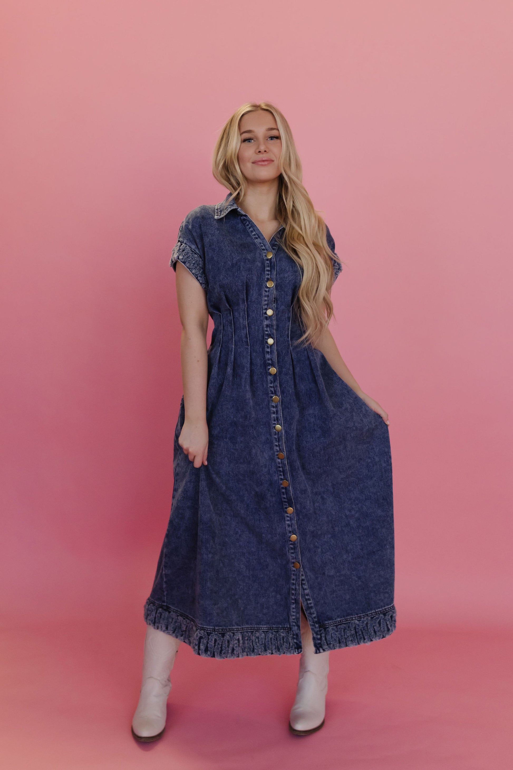 white christmas dresses Ganni Heavy Denim Mini Dress– HIVE main image 1