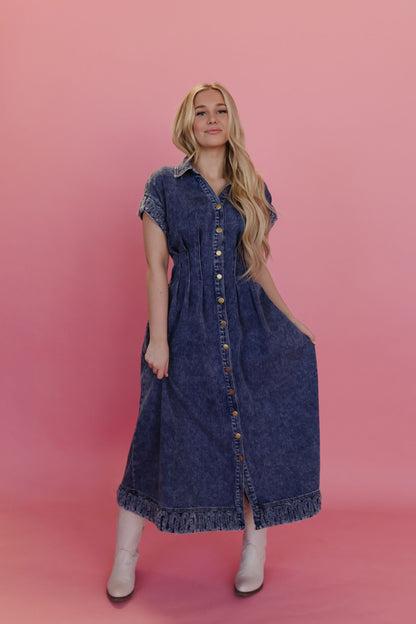 THE MICHELLE COLLARED DENIM DRESS IN DARK DENIM