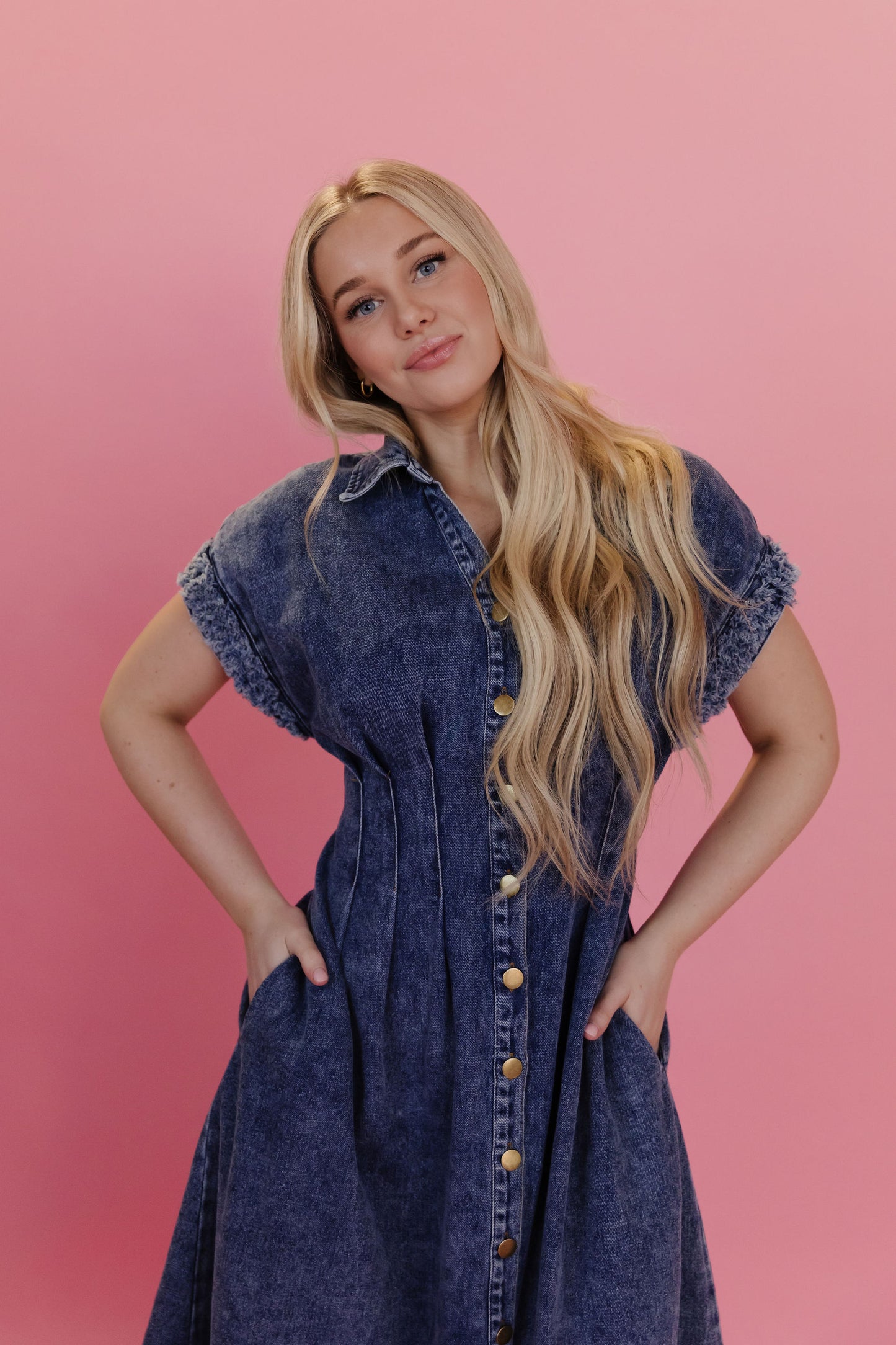 THE MICHELLE COLLARED DENIM DRESS IN DARK DENIM