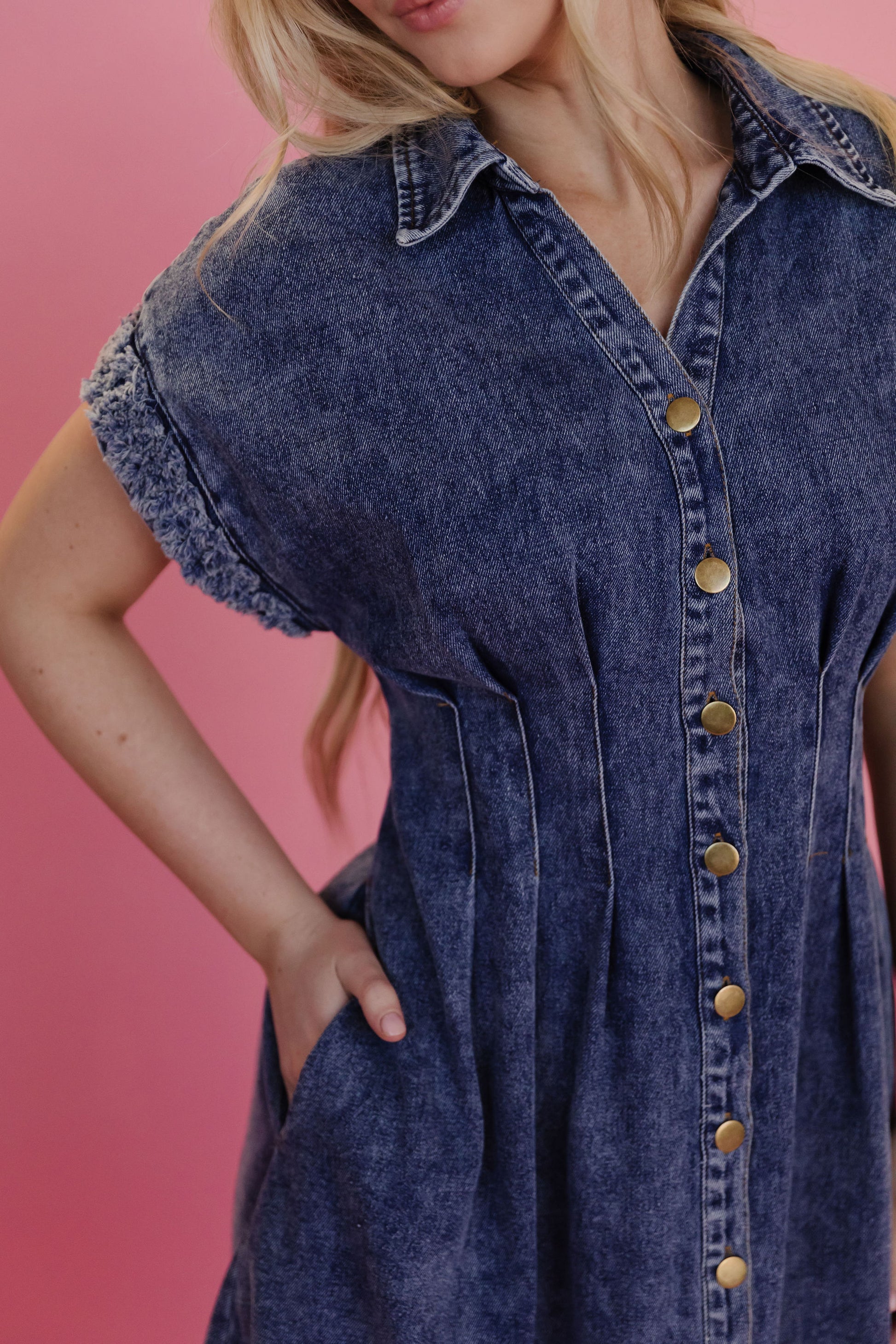 white christmas dresses Final Sale Plus Size Collar Button Up Distress Denim Dress in Dark Den –  Chic And Curvy main image 0