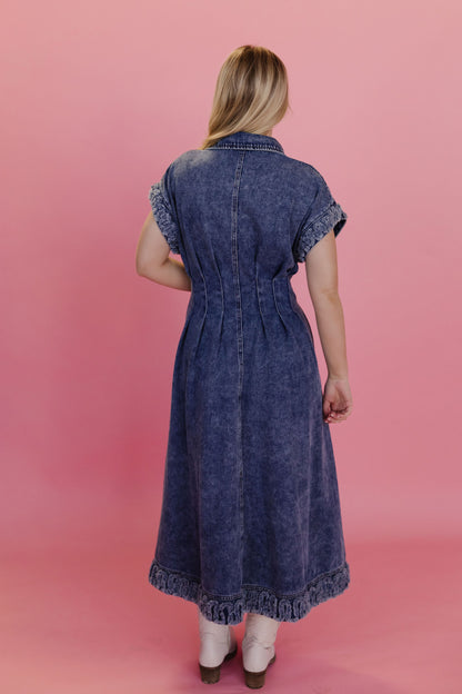 THE MICHELLE COLLARED DENIM DRESS IN DARK DENIM