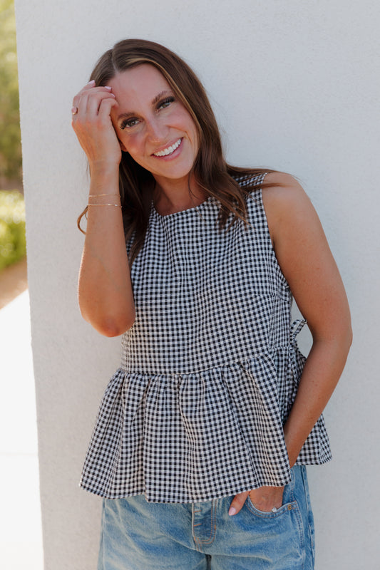 THE BROOKLYN GINGHAM TOP IN BLACK