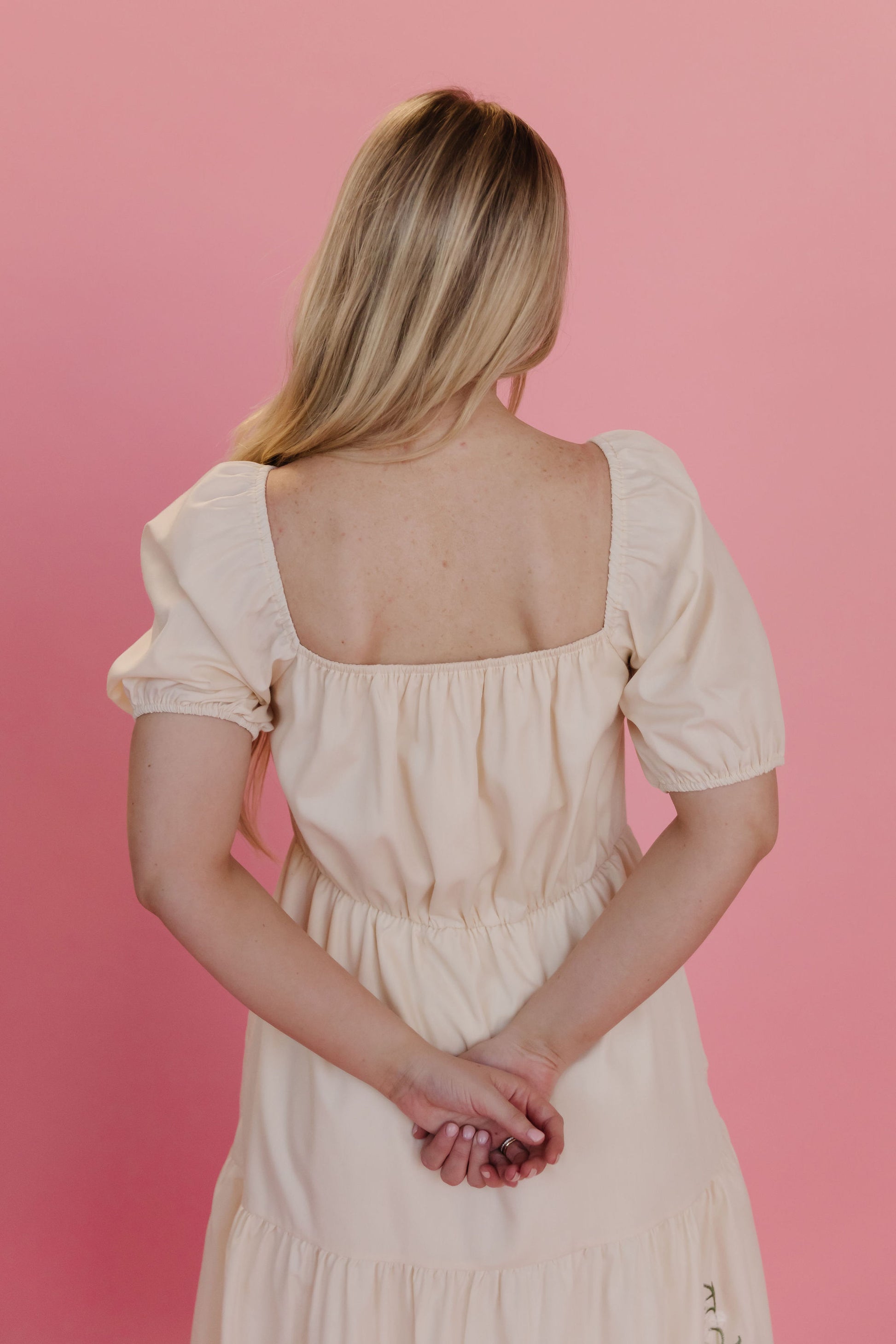 THE WENDY EMBROIDERED DRESS IN CREAM Pink Desert THE WENDY EMBROIDERED DRESS IN CREAM Pink Desert