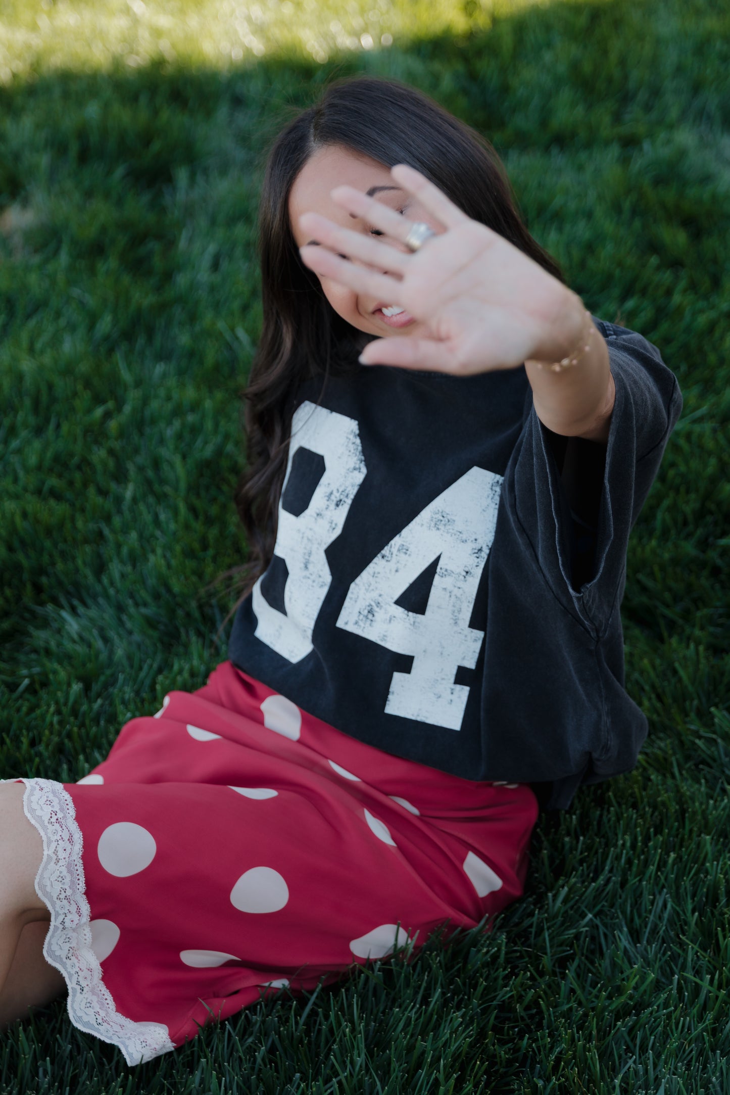 THE VICTORIA POLKA DOT MIDI SKIRT IN RED
