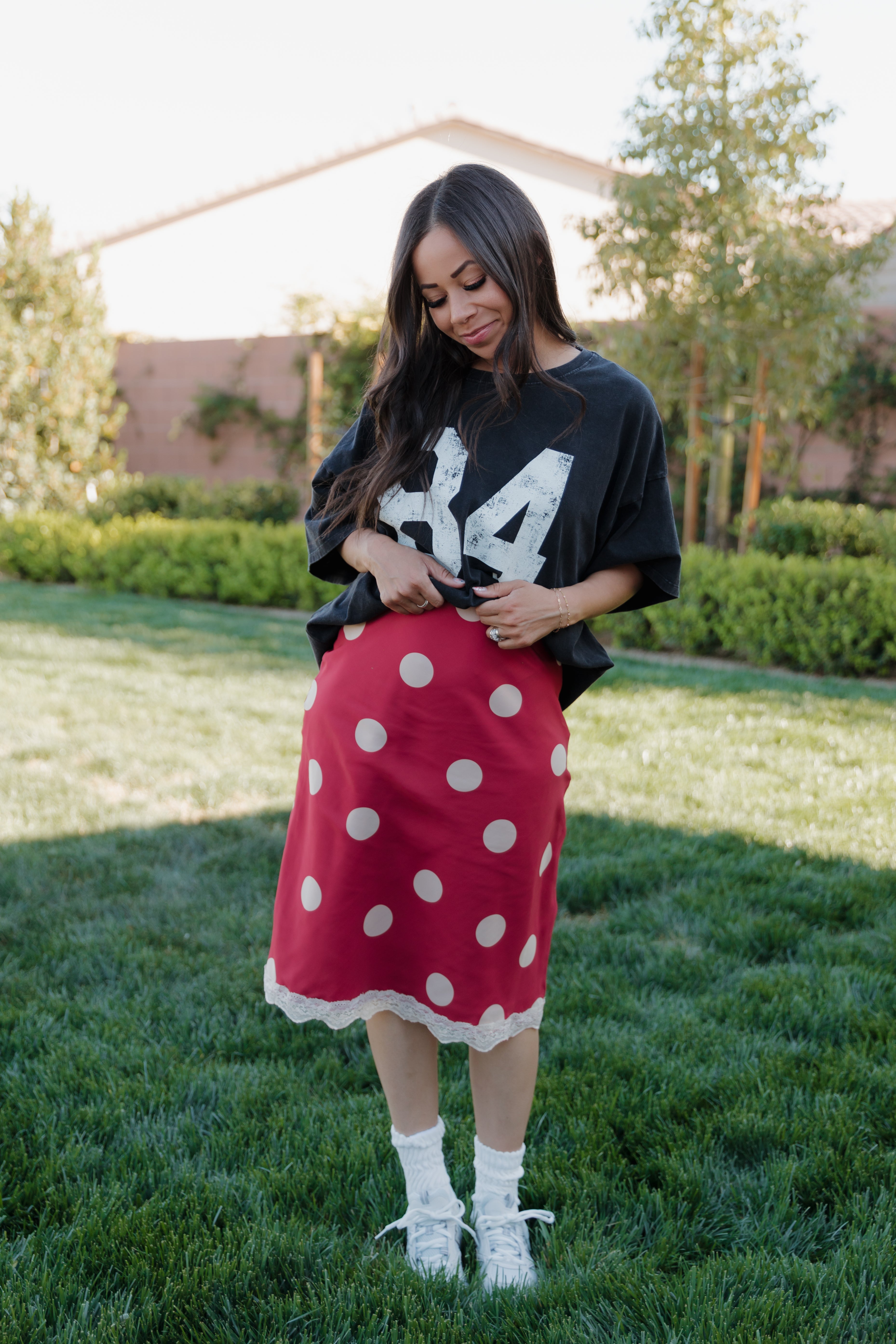 THE VICTORIA POLKA DOT MIDI SKIRT IN RED – Pink Desert