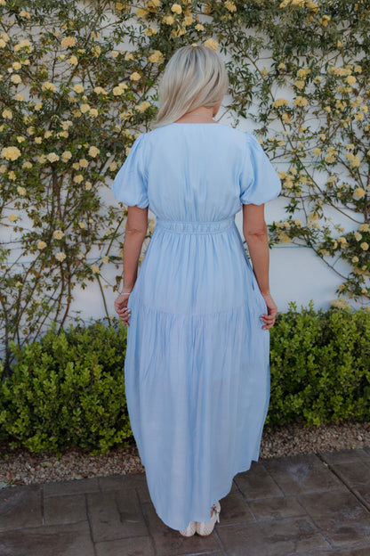 THE MCKELL RIBBON TIES DRESS IN SKY BLUE