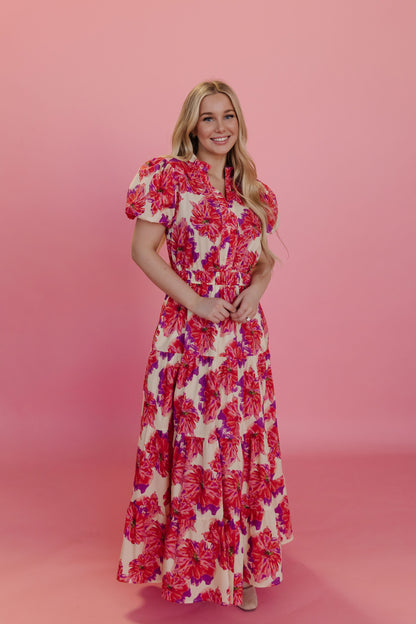 THE ROSALYNN FLORAL TIERED DRESS IN PINK