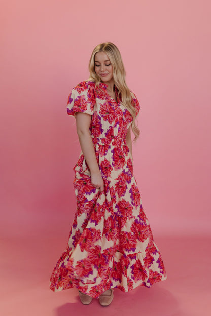 THE ROSALYNN FLORAL TIERED DRESS IN PINK
