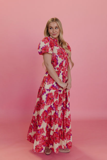 THE ROSALYNN FLORAL TIERED DRESS IN PINK