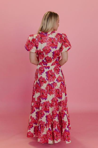 THE ROSALYNN FLORAL TIERED DRESS IN PINK