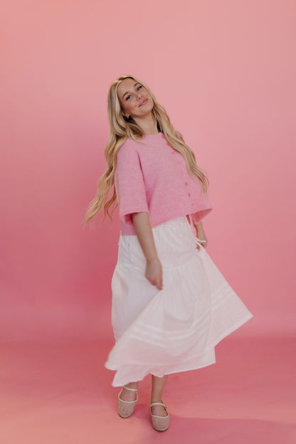 THE MANON SIDE TIE LINEN MAXI SKIRT IN WHITE