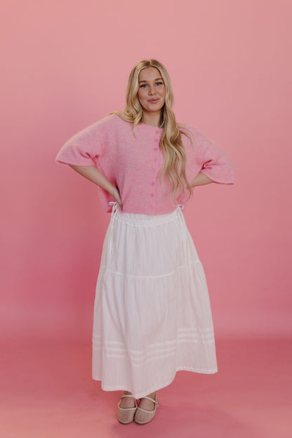 THE MANON SIDE TIE LINEN MAXI SKIRT IN WHITE