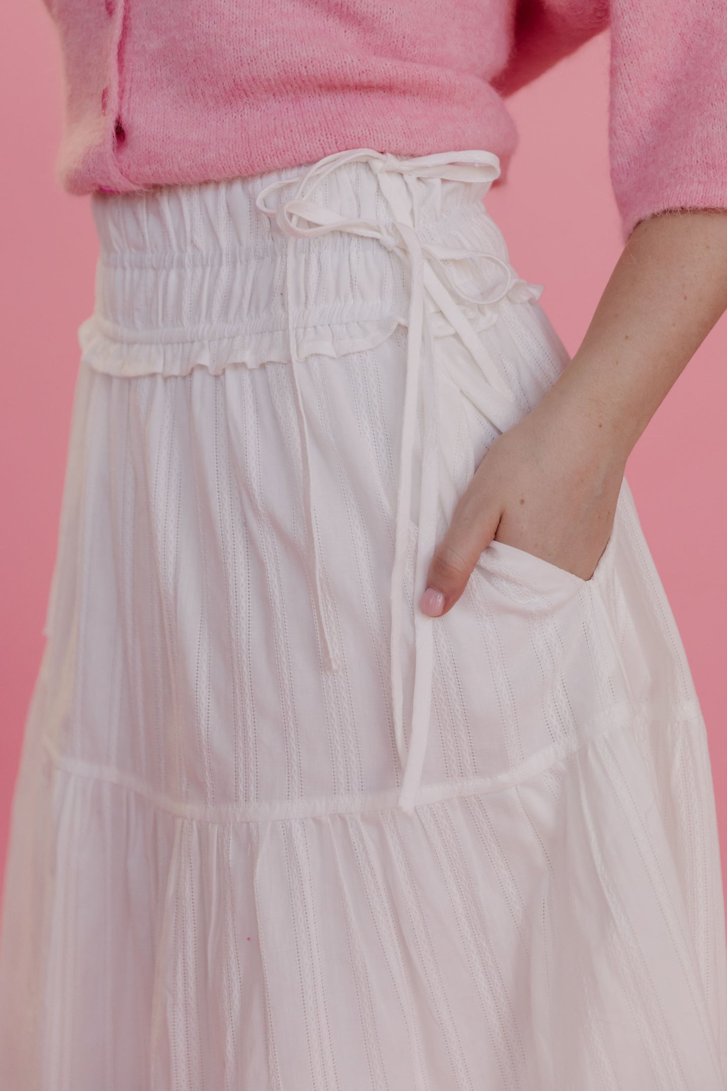 THE MANON SIDE TIE LINEN MAXI SKIRT IN WHITE