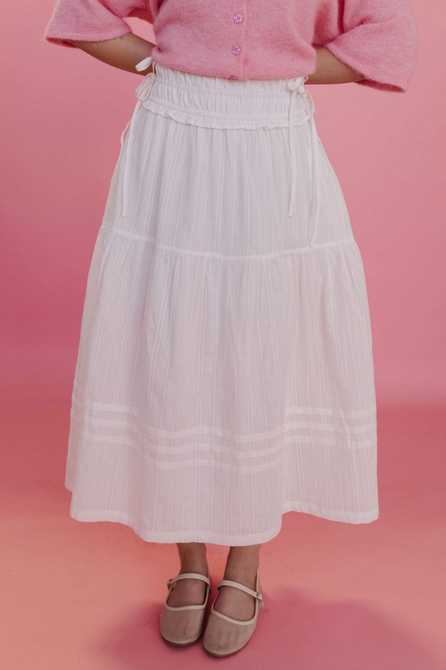 THE MANON SIDE TIE LINEN MAXI SKIRT IN WHITE