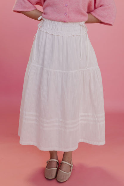 THE MANON SIDE TIE LINEN MAXI SKIRT IN WHITE