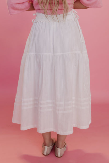 THE MANON SIDE TIE LINEN MAXI SKIRT IN WHITE