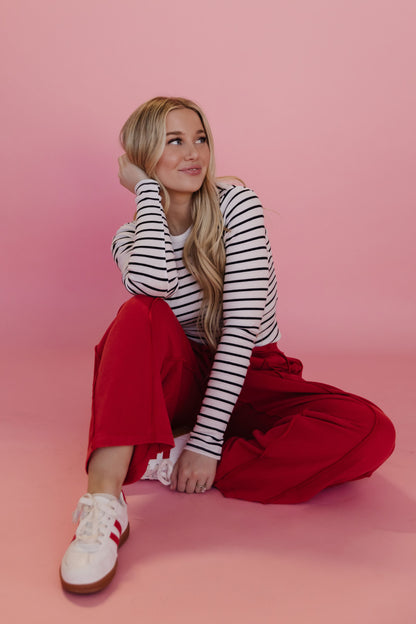THE GAIA BARREL KNIT UTILITY PANTS IN RED