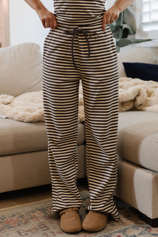 THE LORYN STRIPED PANTS IN CHARCOAL