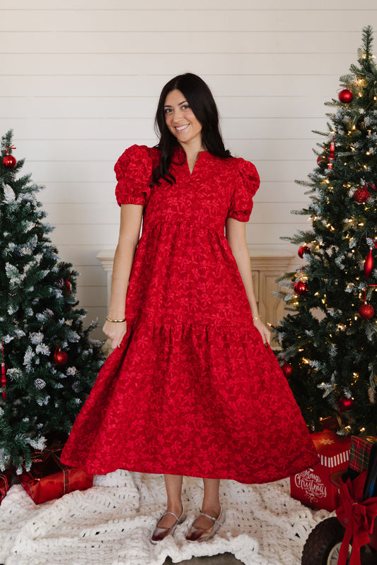 THE JOSIE PUFF SLEEVE MIDI IN RED