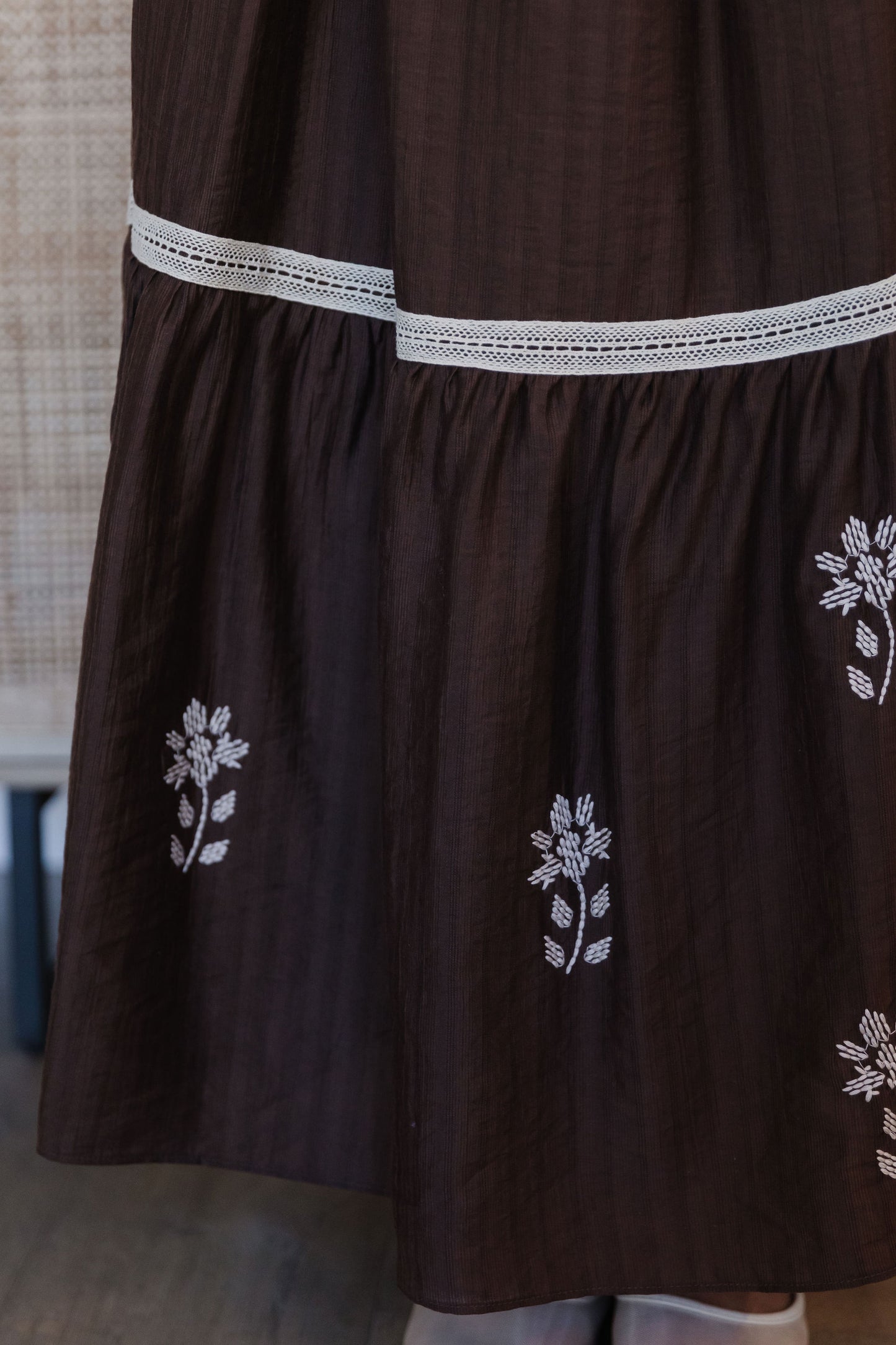 THE KYLA EMBROIDERED SKIRT IN BROWN